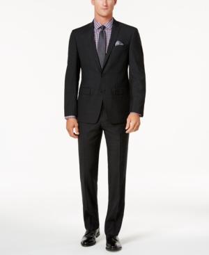 Tallia Men's Slim-fit Black Mini-grid Peak-lapel Wool Suit