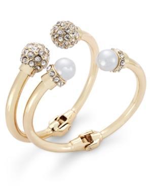 Inc International Concepts Imitation Pearl And Crystal Fireball Hinge Bracelet Set