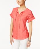 Style & Co Cotton Ruffled Peasant Top, Created For Macy's