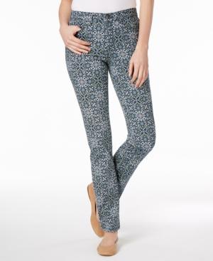 Charter Club Petite Tummy-control Printed Straight-leg Jeans, Only At Macy's