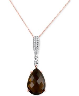 Smoky Quartz (5-1/2 Ct. T.w.) & Diamond (1/6 Ct. T.w.) 16 Pendant Necklace In 14k Rose & White Gold