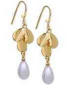 Nina Gold-tone Cultured Freshwater Pearl Leaf Drop Earrings