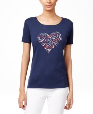 Karen Scott Petite Heart Graphic T-shirt, Only At Macy's