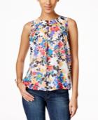 Ny Collection Petite Floral-print Lace-back Top