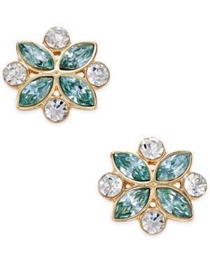 Charter Club Gold-tone Aqua Crystal Floral Stud Earrings, Only At Macy's