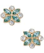 Charter Club Gold-tone Aqua Crystal Floral Stud Earrings, Only At Macy's