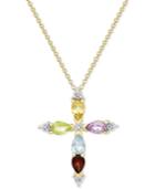 Multi-gemstone Cross Pendant Necklace (1-1/6 Ct. T.w.) In 18k Gold-plated Sterling Silver