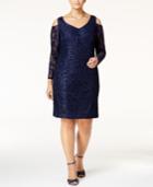 Alex Evenings Plus Size Sequined Lace Cold-shoulder Dress