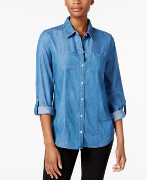 Charter Club Denim Roll-tab Shirt, Created For Macy's