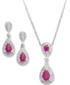 Sterling Silver Pendant And Earrings, Gemstone (1-3/8 Ct. T.w.) And Diamond (1/10 Ct. T.w.) Set