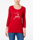 Karen Scott Petite Reindeer Graphic Top, Only At Macy's