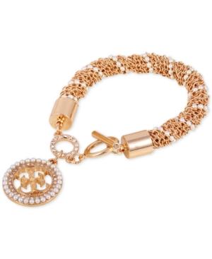 Guess Pave & Imitation Pearl Logo Charm Bracelet