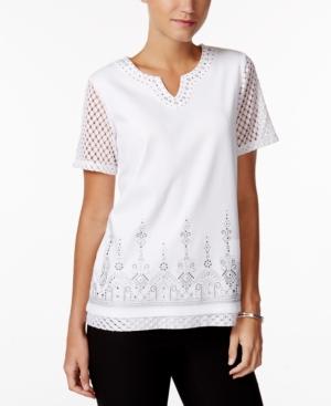 Alfred Dunner Petite Long Weekend Mesh-trim Embellished Top