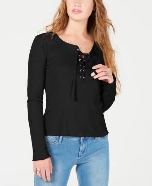 Hippie Rose Juniors' Rib-knit Lace-up Top