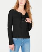 Hippie Rose Juniors' Rib-knit Lace-up Top