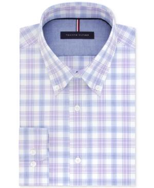 Tommy Hilfiger Men's Slim-fit Non-iron Purple Ash Check Cotton Dress Shirt