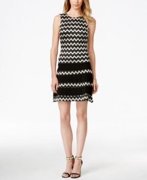 Betsy & Adam Petite Metallic Chevron Striped Dress