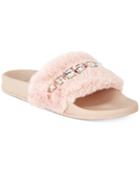 Material Girl Priya Faux-fur Pool Slides, Created For Macy's Women's Shoes