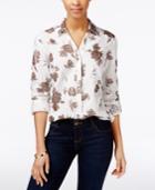 Charter Club Linen Metallic Floral-print Shirt, Only At Macy's