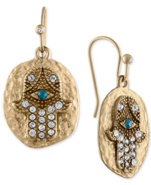 Rachel Rachel Roy Gold-tone Pave Eye Hammered Disk Drop Earrings
