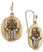 Rachel Rachel Roy Gold-tone Pave Eye Hammered Disk Drop Earrings