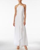 Calvin Klein Beaded Ruffled Halter Gown