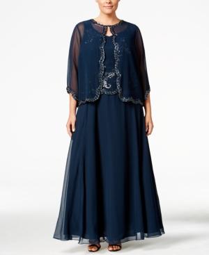 J Kara Plus Size Beaded Gown And Jacket