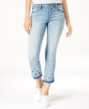 Rampage Juniors' Grommet-hem Flare-leg Jeans