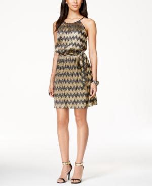 Guess Metallic Chevron-print Flare Dress