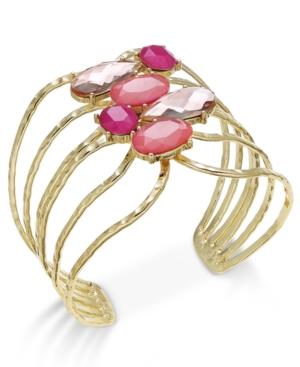Inc International Concepts Gold-tone Pink Stone Cluster Openwork Cuff Bracelet, Only At Macy's