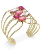 Inc International Concepts Gold-tone Pink Stone Cluster Openwork Cuff Bracelet, Only At Macy's