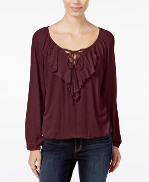 American Rag Ruffled Lace-up Peasant Blouse, Only At Macy's
