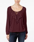 American Rag Ruffled Lace-up Peasant Blouse, Only At Macy's
