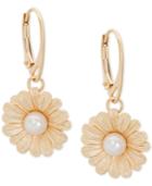 Giani Bernini Cultured Pearl (6mm) Daisy Drop Earrings In 18k Gold-plated Sterling Silver, Created For Macy's