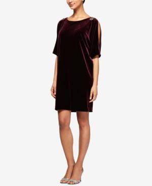Alex Evenings Velvet Embellished Split-sleeve Dress