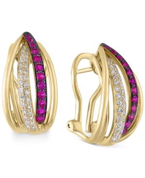 Effy Diamond (1/4 Ct. T.w.) And Ruby (3/8 Ct. T.w.) Rounded Stud Earrings In 14k Gold