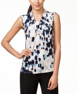 Nine West Plus Size Printed Twist-front Top