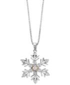 Diamond Accent Snowflake Pendant Necklace In Sterling Silver And 14k Rose Gold