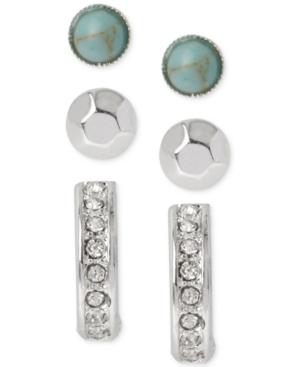 Kenneth Cole New York Silver-tone Crystal, Turquoise Bead And Stick Stud Earring
