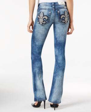 Miss Me Ripped Fleur-de-lis Medium Blue Wash Bootcut Jeans