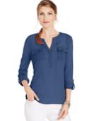 Inc International Concepts Petite 2-pocket Roll Tab Henley Top