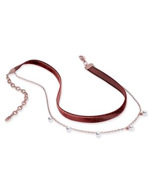 Danori Rose Gold-tone Velvet & Crystal Two-layer Choker Necklace, Created For Macy's