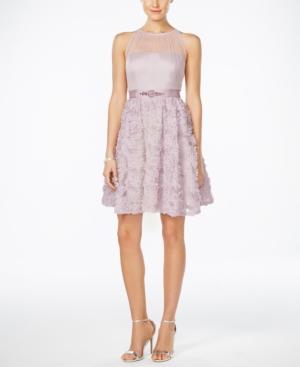 Adrianna Papell Floral-applique Illusion Fit & Flare Dress