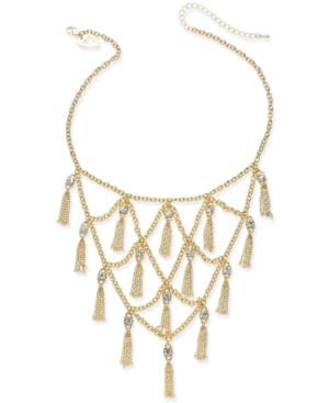 Thalia Sodi Gold-tone Crystal & Chain Fringe Statement Necklace, Created For Macy's