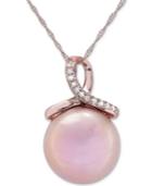 Honora Style Cultured Ming Pearl (14mm) & Diamond Accent 18 Pendant Necklace In 14k Rose Gold