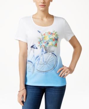 Karen Scott Petite Bicycle-bouquet Printed Top, Only At Macy's