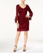Connected Bell-sleeve Sequined Lace Dress
