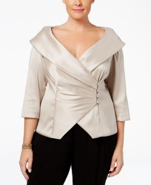 Alex Evenings Plus Size Rhinestone-button Portrait Collar Blouse