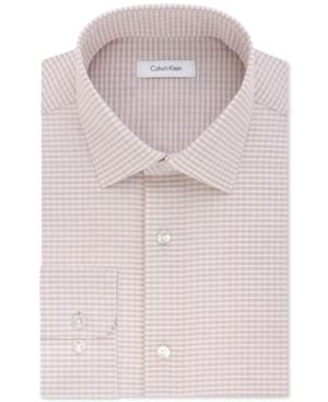 Calvin Klein Men's Steel Extra-slim Fit Stretch Coral Check Dress Shirt