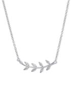Unwritten Cubic Zirconia Leaf Pendant Necklace In Sterling Silver, 16+2